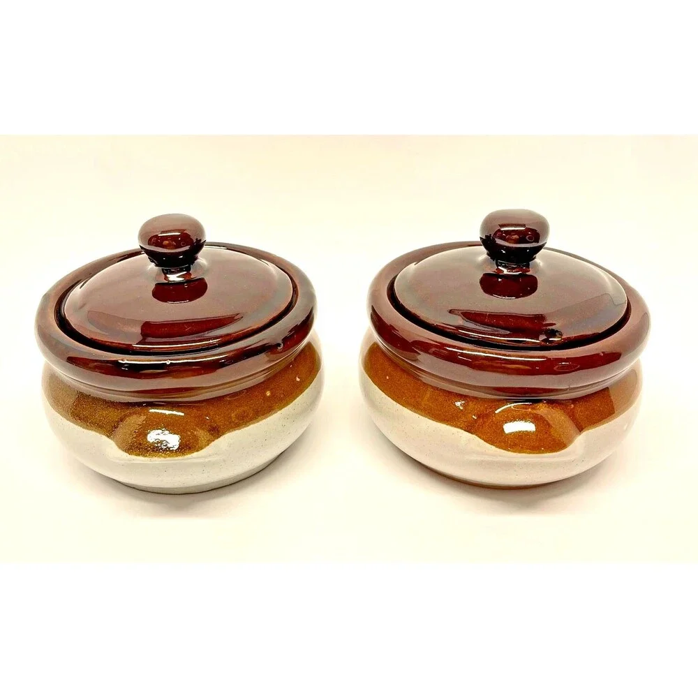 MCM Vintage Pair of Gailstyn-Sutton Brittany Ceramic Crocks Brown Drip Glaze 70s